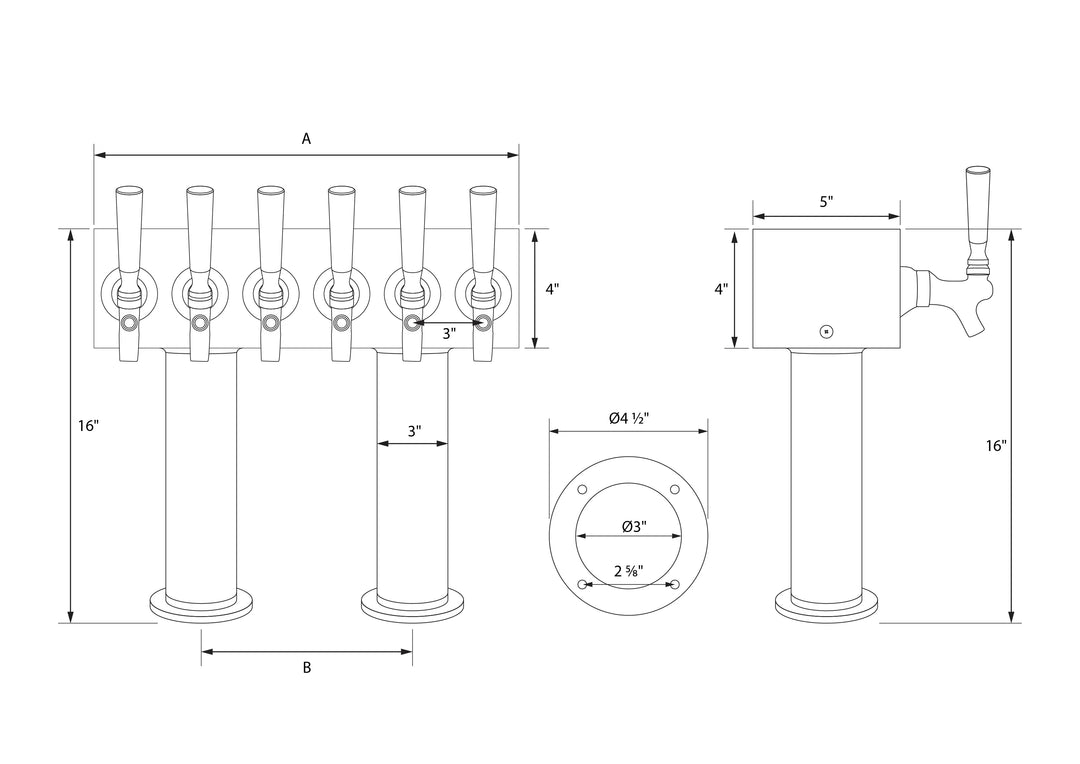 Technical Specs for dual pedestal beer tower