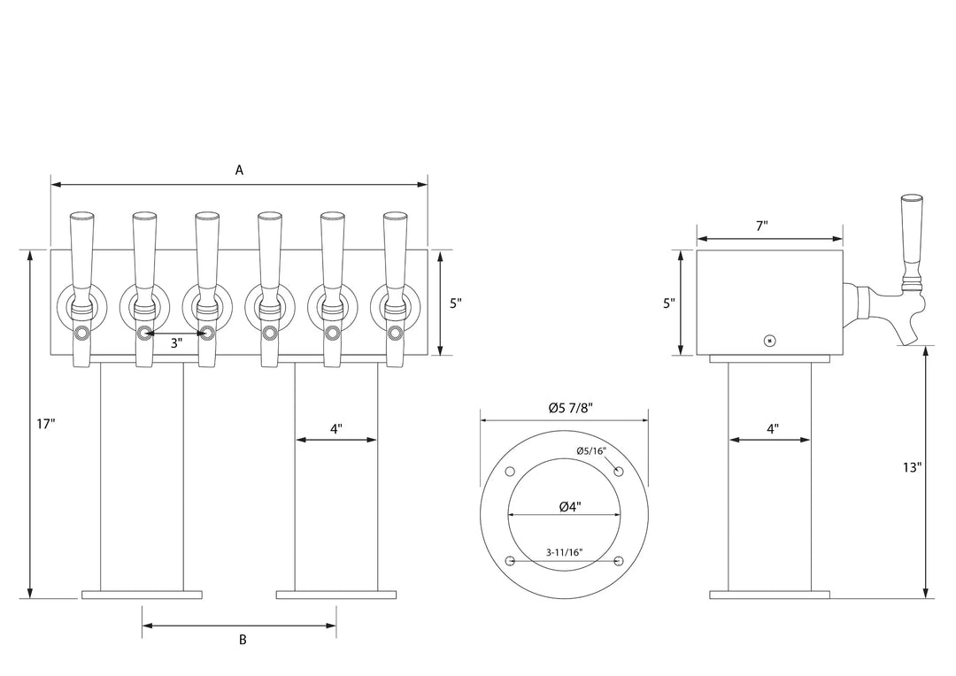Technical Specs for a 4" Dual Pedestal Beer Tower