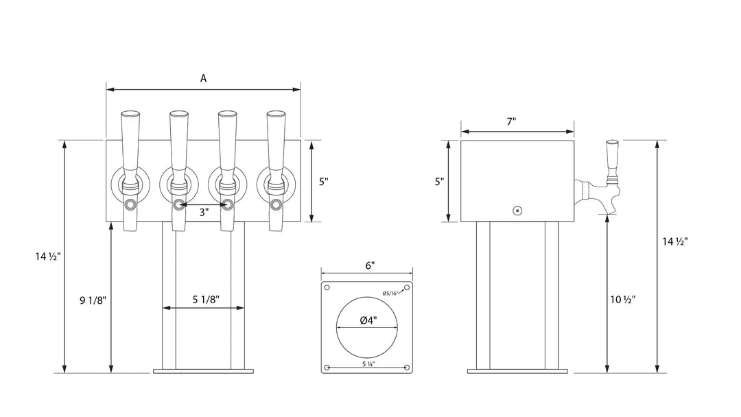 Technical Specs for 4" Octagon Pedestal Draft Beer Tower