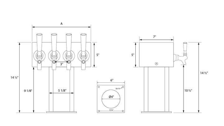 Technical Specs for 4" Octagon Pedestal Draft Beer Tower