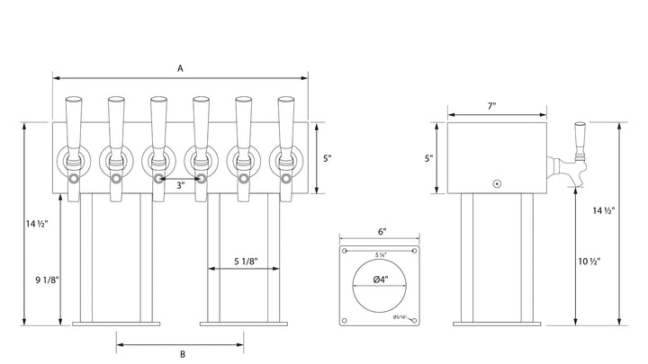 Technical Specs for Dual Octagon Pedestal Draft Beer Tower