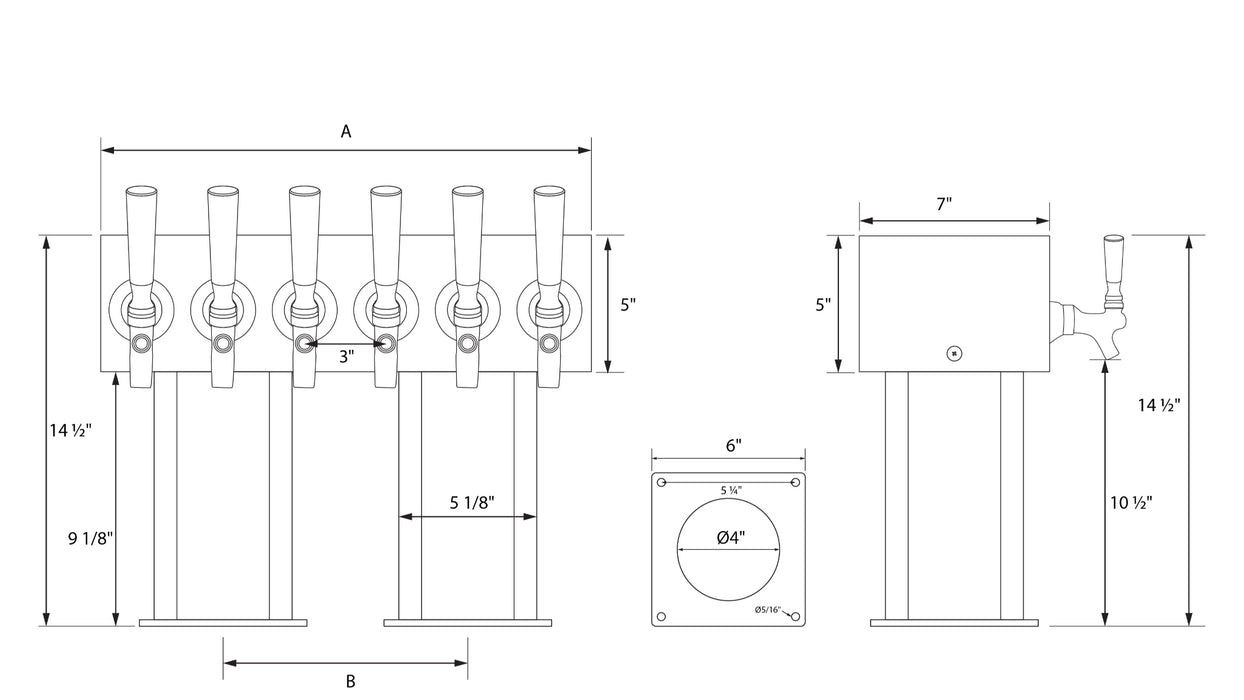 Technical Specs for Dual Octagon Pedestal Draft Beer Tower