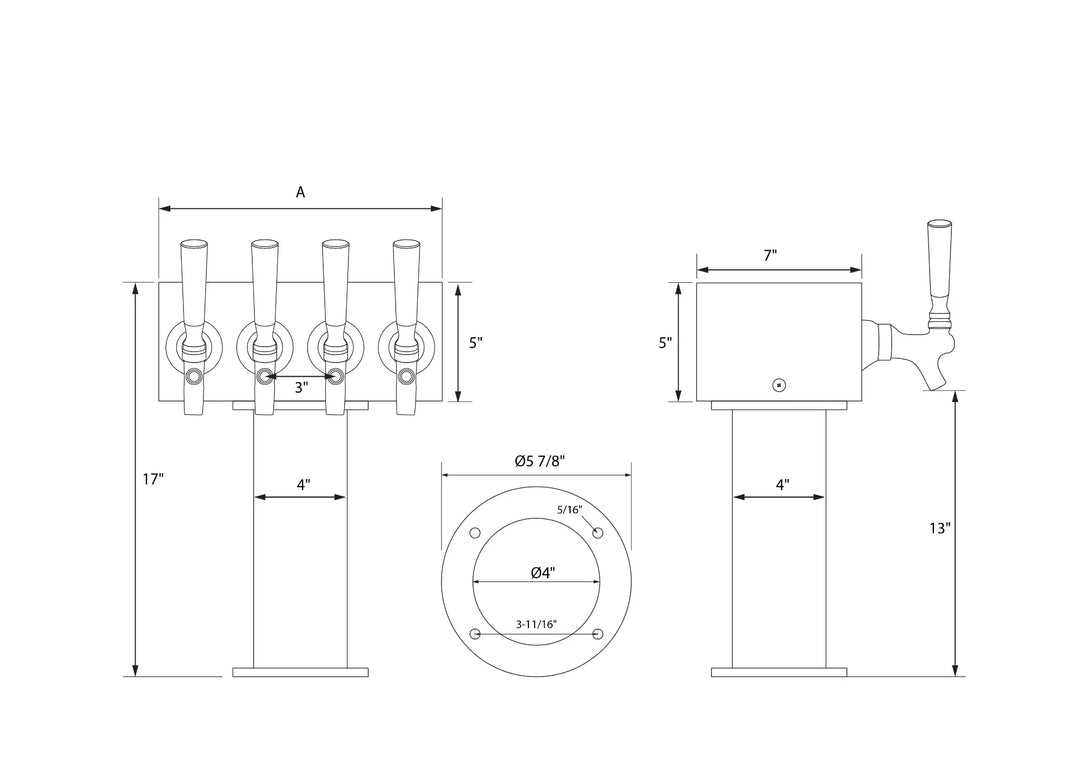 Technical specs for a 4" Pedestal  Beer Tower