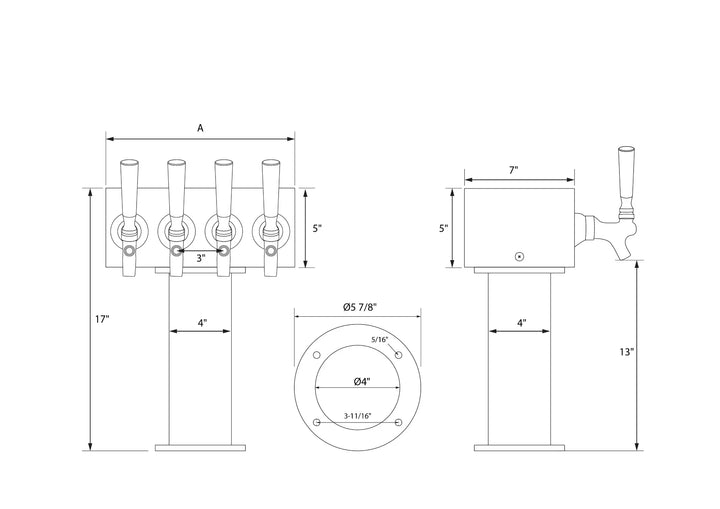 Technical specs for a 4" Pedestal  Beer Tower