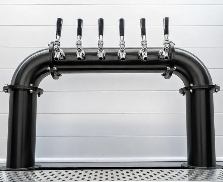 Custom black 4" six faucet beer tower by Quality Draft Solutions