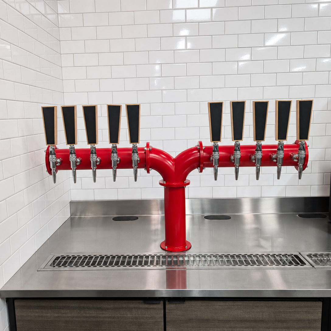 10 Faucet Custom Red Pipe Tower Cold Brew Beverages