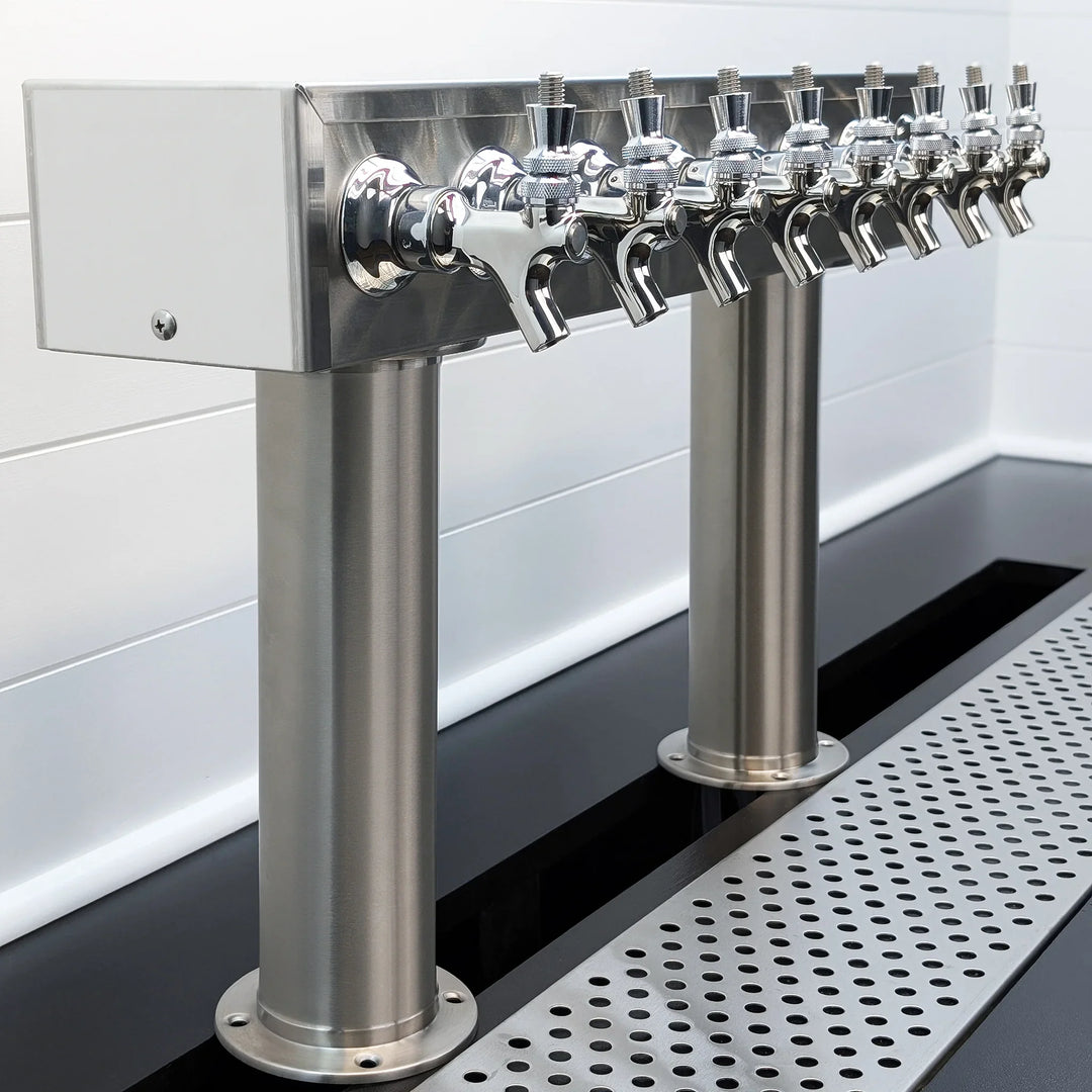 Dual Pedestal Draft Beer Tower – Stainless Steel, 6 to 12 Faucets