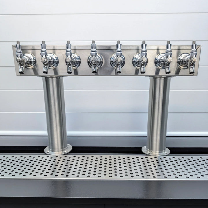 Dual Pedestal Draft Beer Tower – Stainless Steel, 6 to 12 Faucets