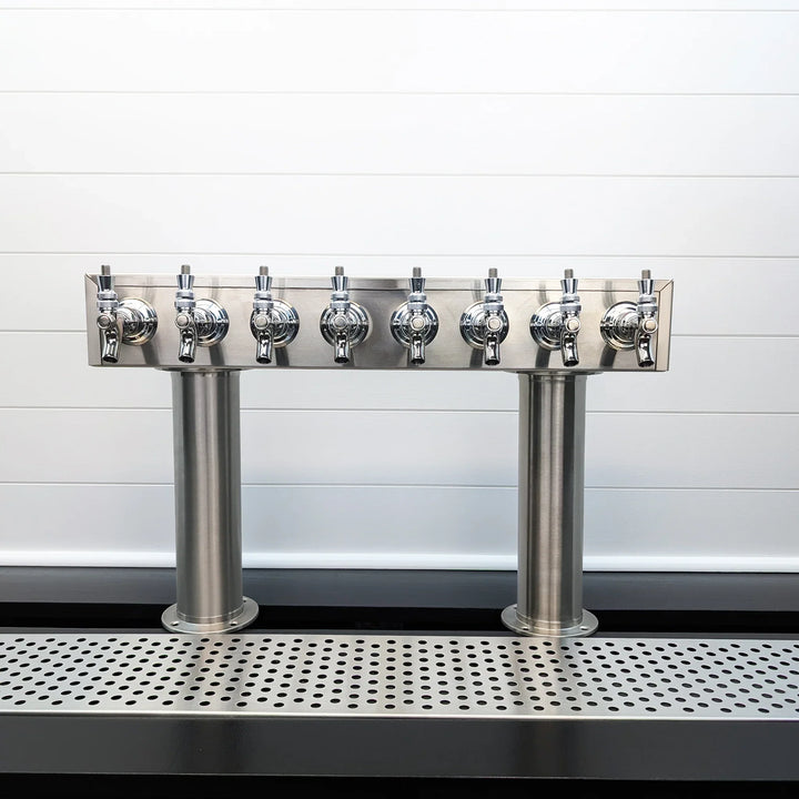 Dual Pedestal Draft Beer Tower – Stainless Steel, 6 to 12 Faucets